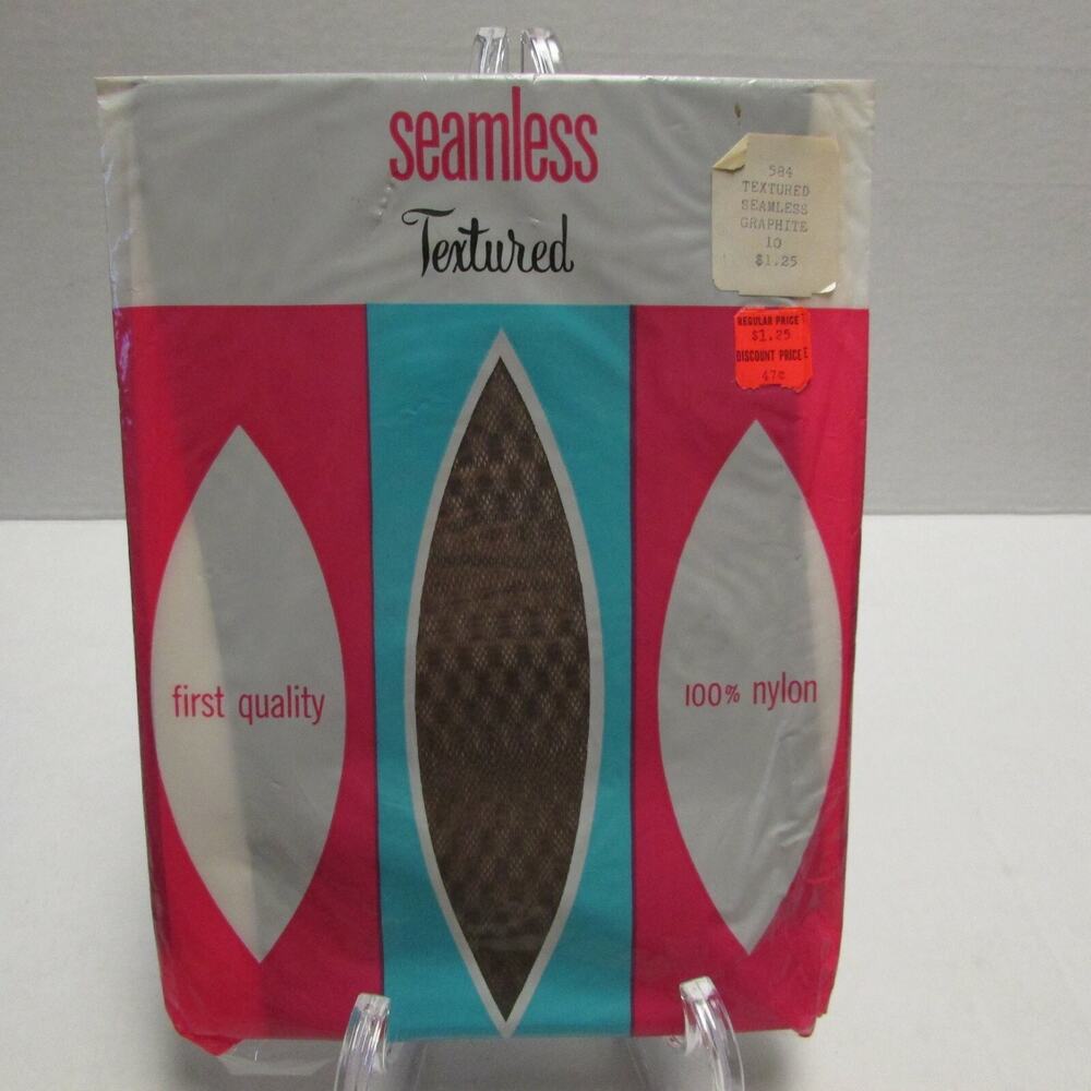 Vintage Textured Seamless Deluxe Nylon Stockings Size 10 Graphite